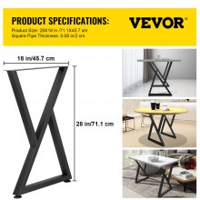 VEVOR Z Shape Metal Table Legs Dining Table Legs 28"x18" Desk Legs Set of 2