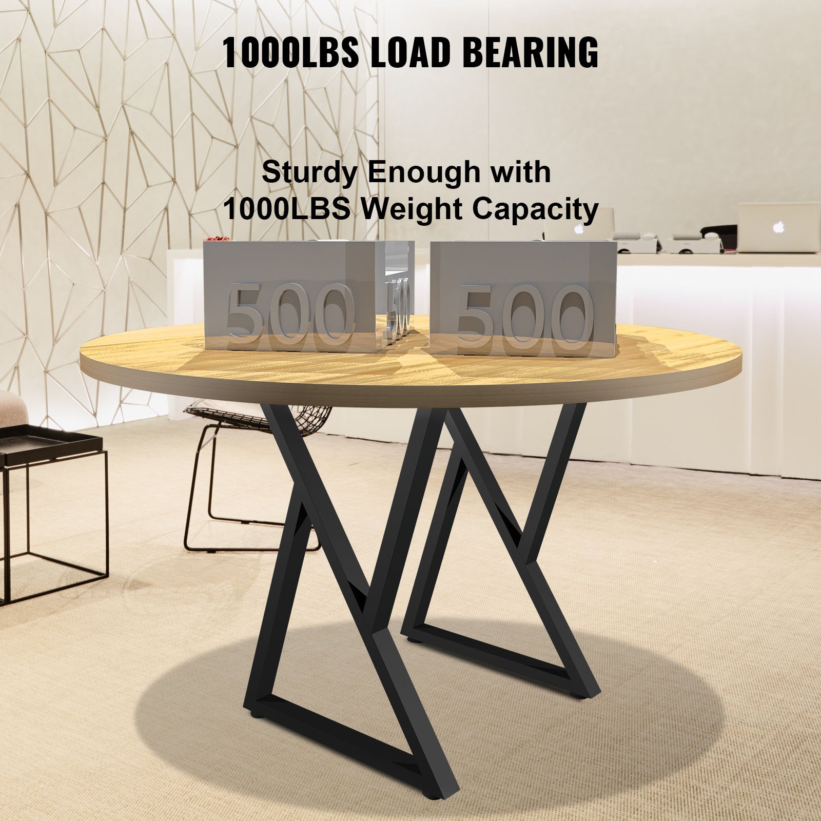 VEVOR Metal Table Legs, 28x18 inch Desk Legs, Set of 2, Heavy Duty Bench Legs, Z Shape Metal Furniture Legs, Wrought Iron Coffee Table Legs, Home DIY for Dining Table with Rubber Floor Protectors, Mat