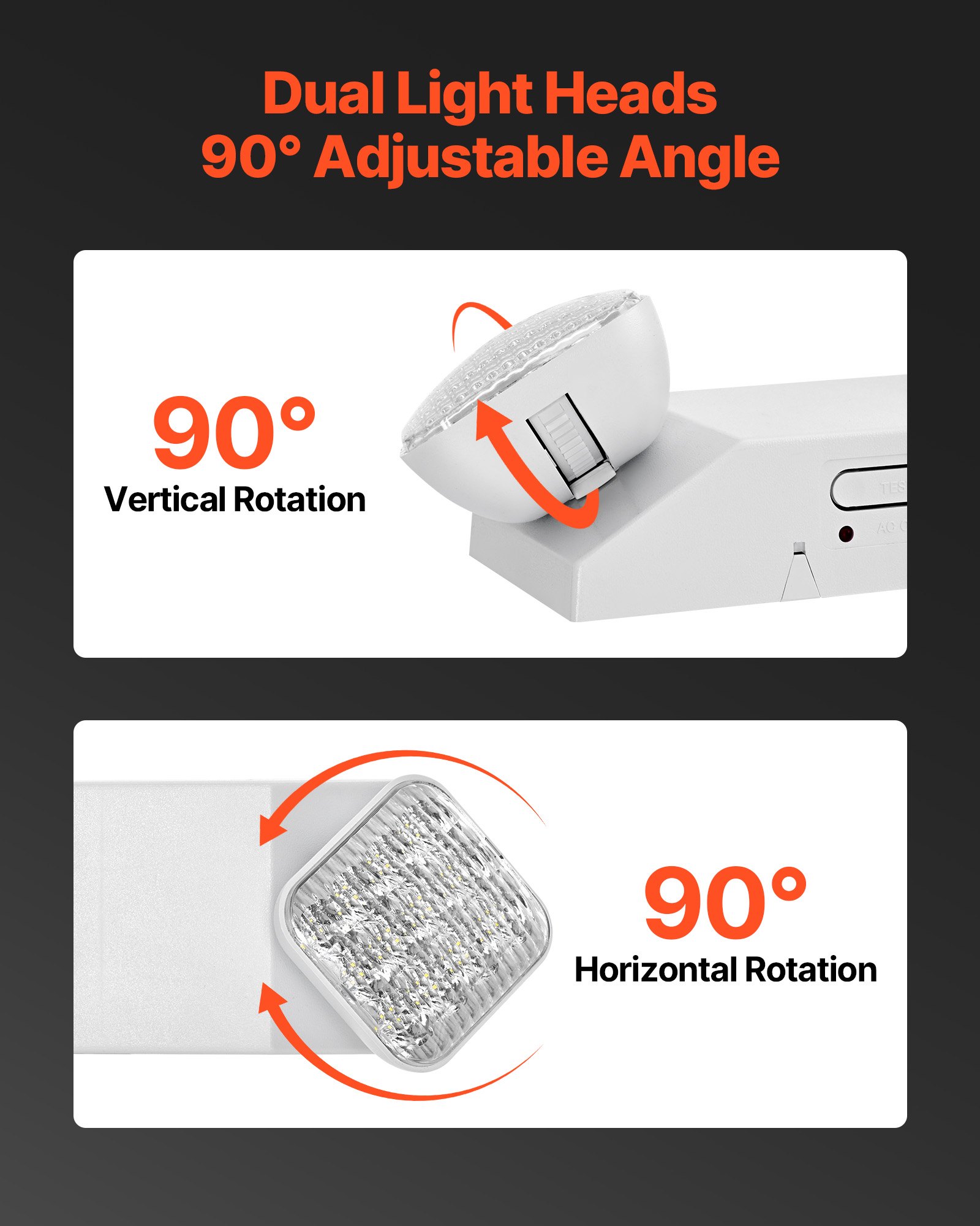 VEVOR 4 Pack Emergency Lights for Business, with Battery Backup, Commercial LED Emergency Exit Lighting Fixtures, AC 120/277V, with Two Square Head Adjustable, 90-Minute Backup, for Business, White