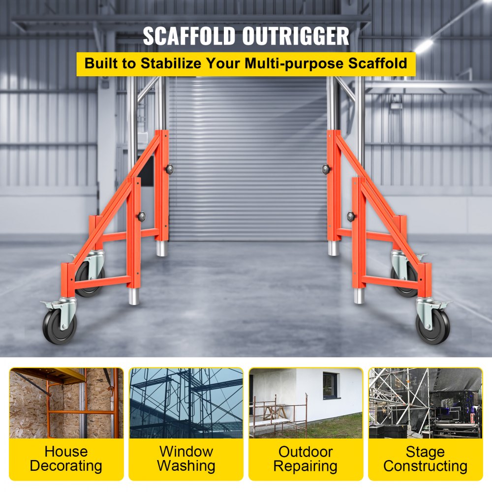 VEVOR Scaffold Outrigger, 18" x 18" x 24" Scaffolding Outriggers, 4 Pieces Outriggers for Scaffolding w/Wheels, Screw Type for Home Improvement Projects Like Patching Drywall or Cleaning Windows