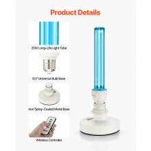 UV Light 25W Ultraviolet Lamp with Ozone Purifier UVC Lamp with Remote Control