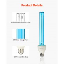UV Light Bulb 2 Pack 25W Replacement Ultraviolet UVC Lamp with Ozone UVO Bulb