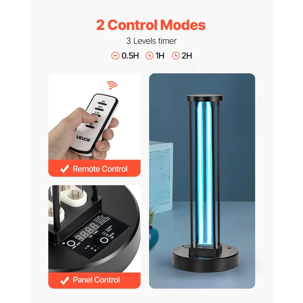 VEVOR UV Light, 36W Ultraviolet Lamp with Ozone Purifier, UVC Lamp with 30/60/120 Minutes 3-Gear Timer and Remote Control, for Room up to 37 m², UVO Lights for Living Room, Bedroom, Hotel, School