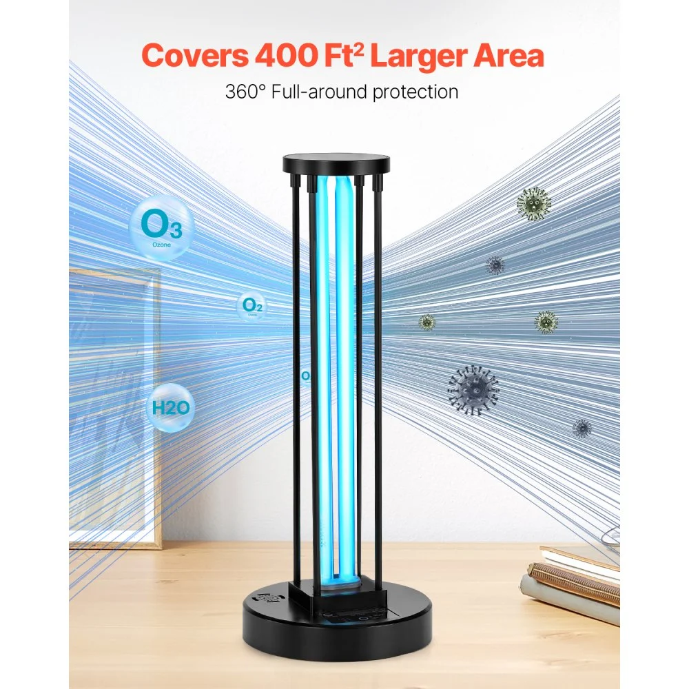 VEVOR UV Light, 36W Ultraviolet Lamp with Ozone Purifier, UVC Lamp with 30/60/120 Minutes 3-Gear Timer and Remote Control, for Room up to 37 m², UVO Lights for Living Room, Bedroom, Hotel, School