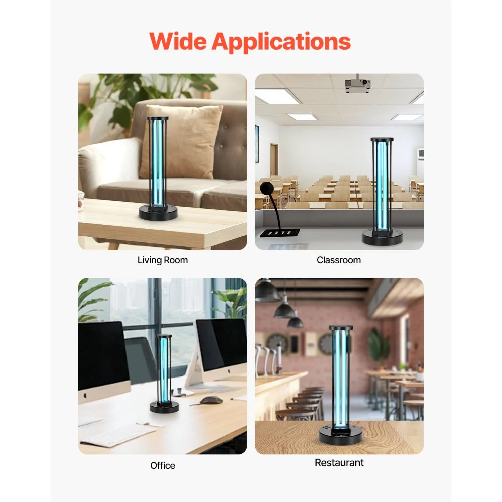 VEVOR UV Light, 36W Ultraviolet Lamp with Ozone Purifier, UVC Lamp with 30/60/120 Minutes 3-Gear Timer and Remote Control, for Room up to 37 m², UVO Lights for Living Room, Bedroom, Hotel, School