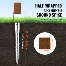 VEVOR No Dig Ground Anchor, 1 Pack 3.94 x 2.76 x 27.56 in DIY Screw in Post Stake, Includes 6 Lag Bolts & a Rebar, U-Shape Heavy Duty Steel Post Holder, Great for Mailbox Posts and Fence Posts