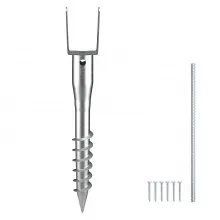 VEVOR No Dig Ground Anchor, 1 Pack 3.94 x 2.76 x 27.56 in DIY Screw in Post Stake, Includes 6 Lag Bolts & a Rebar, U-Shape Heavy Duty Steel Post Holder, Great for Mailbox Posts and Fence Posts
