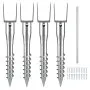 four VEVOR no dig ground anchors with screws and a metal rod for securing structures.