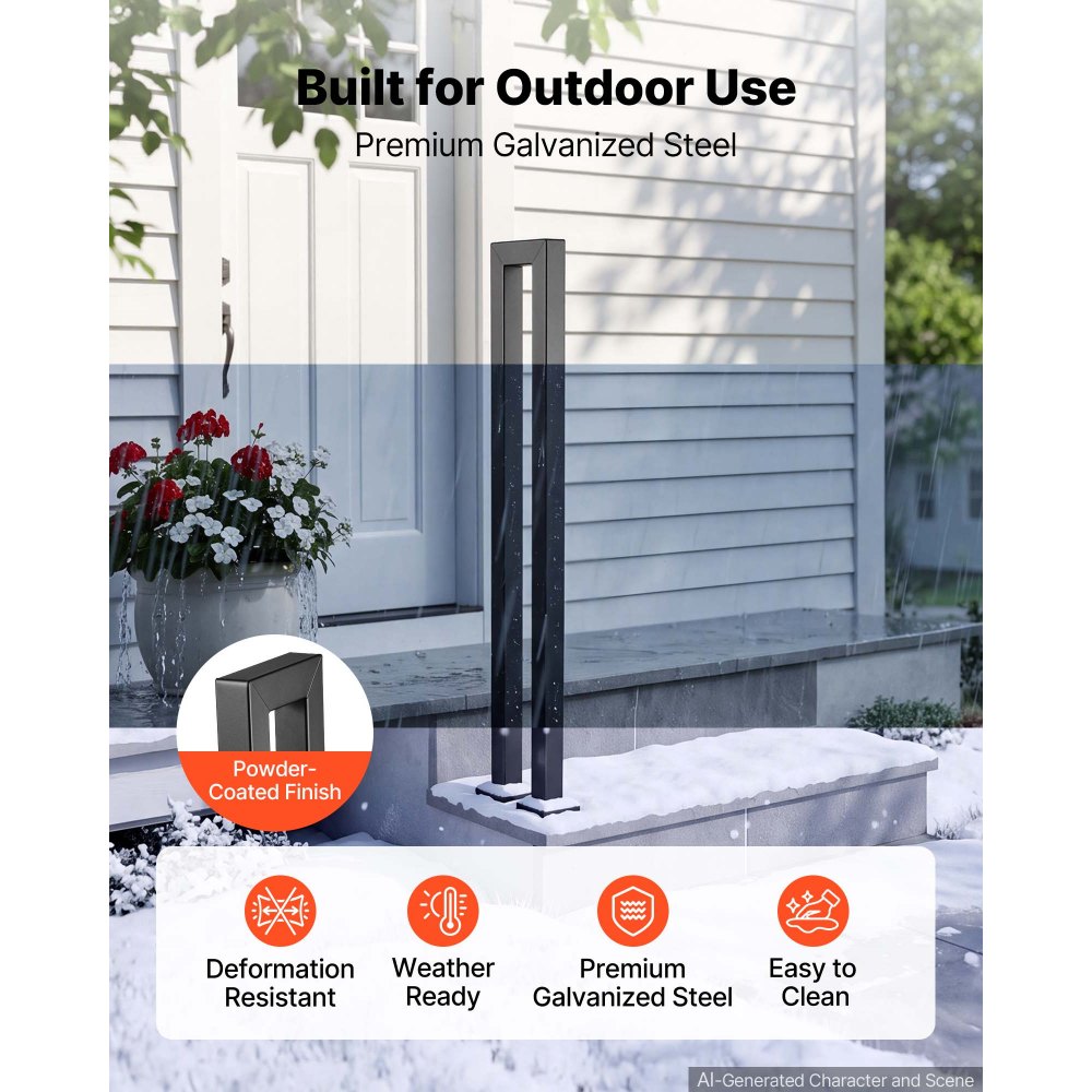 VEVOR Handrails for Outdoor Steps, 1 Step U-Shape Stair Hand Rail Kit Black, Stair Rails for Seniors, Concrete Steps, Porch and Deck, Heavy-Duty Galvanized Steel Stylish Railings w/ Decorative Covers