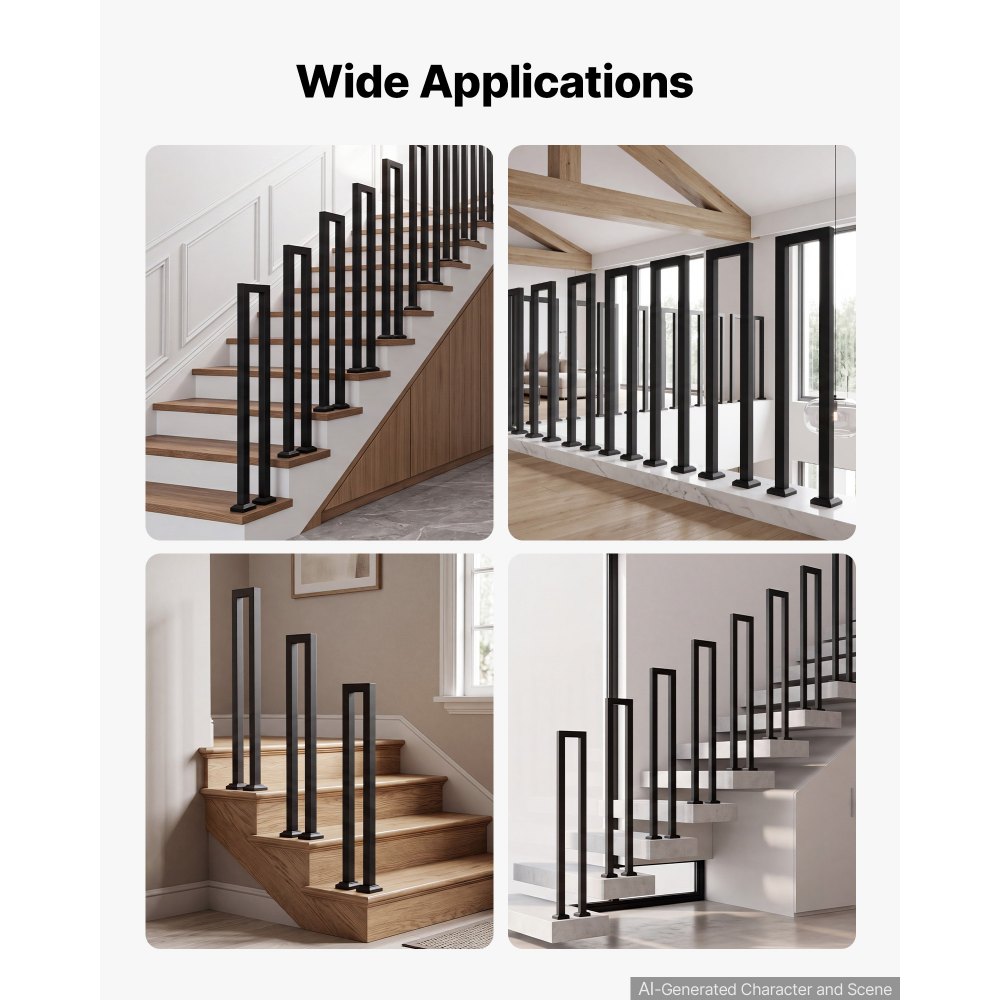 VEVOR Handrails for Outdoor Steps, 1 Step U-Shape Stair Hand Rail Kit Black, Stair Rails for Seniors, Concrete Steps, Porch and Deck, Heavy-Duty Galvanized Steel Stylish Railings w/ Decorative Covers