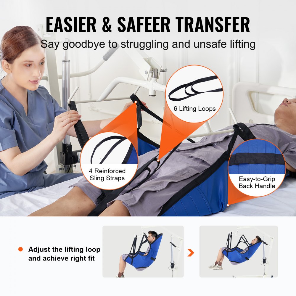 VEVOR Patient Lift Sling with Head Support- Large Size, Universal Patient Lift Sling, Divided Leg Transfer Sling for Bathing, Patient Lift Medical Sling for Elderly, Disabled, Bedridden, 600LBS