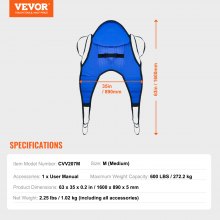 VEVOR Patient Lift Sling with Head Support Medium-Size U Shape Divided Leg Sling