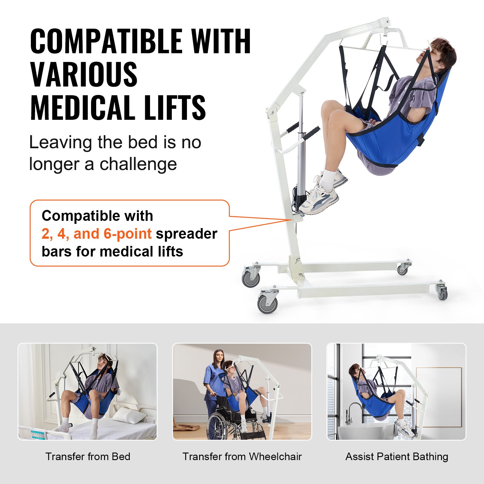 VEVOR Patient Lift U-Sling with Head Support- Medium Size, Divided Leg Transfer Sling for Bathing, Patient Lift Medical Sling for Elderly, Disabled, Bedridden, 600LBS