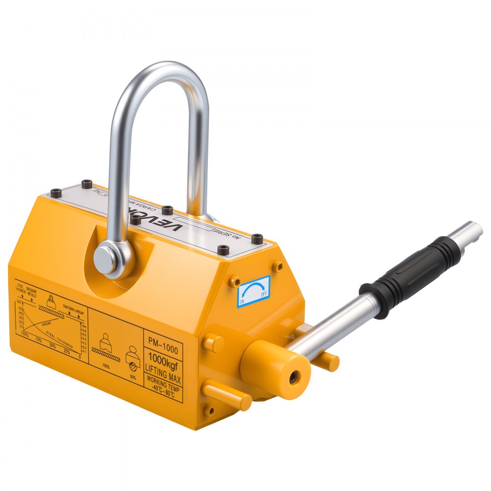 VEVOR Permanent Magnetic Lifter, 1000 kg Pulling Capacity, Heavy Duty N42 Neodymium Lifting Magnet with Release Handle and Steel Hook, Used in Shop Crane and Hoist, for Lifting Plate Steel, Board