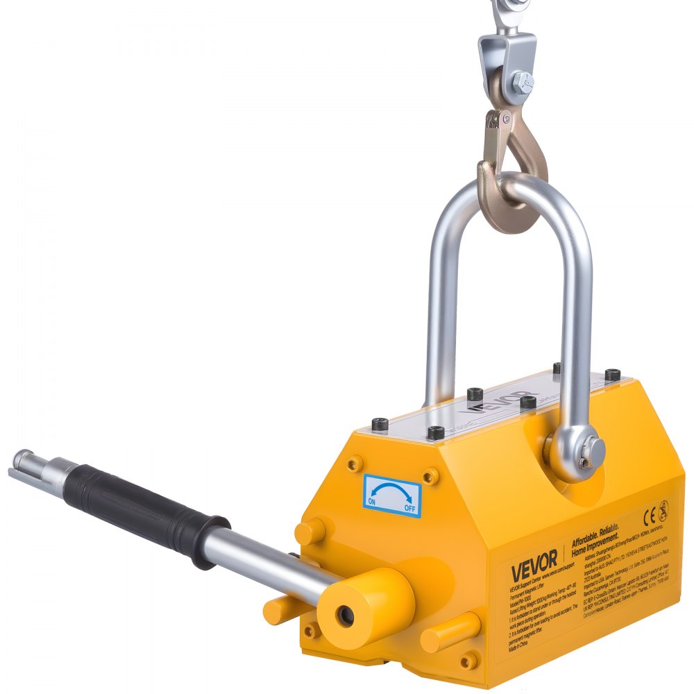 VEVOR Permanent Magnetic Lifter, 1000 kg Pulling Capacity, Heavy Duty N42 Neodymium Lifting Magnet with Release Handle and Steel Hook, Used in Shop Crane and Hoist, for Lifting Plate Steel, Board