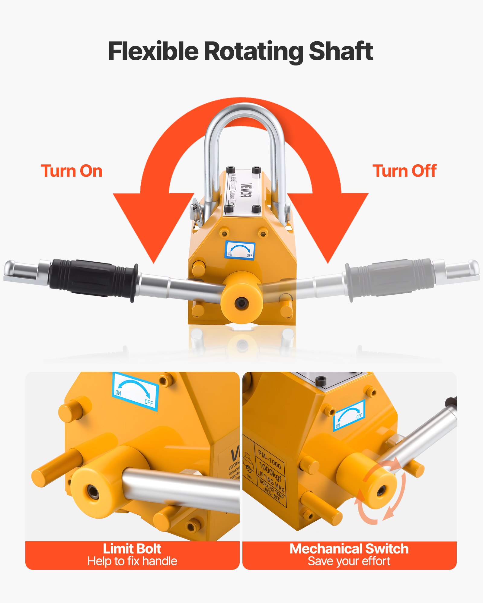 VEVOR Permanent Magnetic Lifter, 400 kg Pulling Capacity, Heavy Duty N42 Neodymium Lifting Magnet with Release Handle and Steel Hook, Used in Shop Crane and Hoist, for Lifting Plate Steel, Board