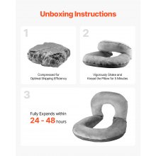 VEVOR Reading Pillow, Large Size U-Shaped Sitting up Pillow, Washable Bed Pillow with Soft Velvet, Bed Rest Back Pillow, Ideal for Reading, Gaming, Resting, Working, Grey