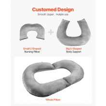 VEVOR Reading Pillow, Large Size U-Shaped Sitting up Pillow, Washable Bed Pillow with Soft Velvet, Bed Rest Back Pillow, Ideal for Reading, Gaming, Resting, Working, Grey
