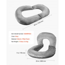 VEVOR Reading Pillow, Large Size U-Shaped Sitting up Pillow, Washable Bed Pillow with Soft Velvet, Bed Rest Back Pillow, Ideal for Reading, Gaming, Resting, Working, Grey