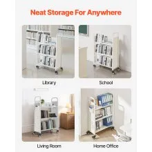 VEVOR 3-Tier Rolling Book Cart Single Sided V-Shaped Shelves Book Truck in White