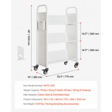 VEVOR 3-Tier Rolling Book Cart Single Sided V-Shaped Shelves Book Truck in White