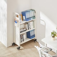 VEVOR 3-Tier Rolling Book Cart Single Sided V-Shaped Shelves Book Truck in White