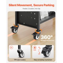 VEVOR 3-Tier Rolling Book Cart Single Sided V-Shaped Shelves Book Truck in Black