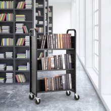 VEVOR Book Cart, 330 lbs Library Cart, 31.1" x 15.2" x 49.2" Rolling Book Cart, Single Sided V-Shaped Sloped Shelves with 4-Inch Lockable Wheels for Home Shelves Office and School, Book Truck in Black