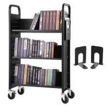 VEVOR Book Cart, 330 lbs Library Cart, 31.1" x 15.2" x 49.2" Rolling Book Cart, Single Sided V-Shaped Sloped Shelves with 4-Inch Lockable Wheels for Home Shelves Office and School, Book Truck in Black