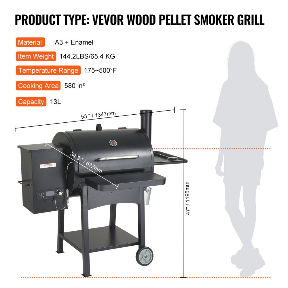 VEVOR 53 inch Portable Charcoal Grill, Propane Gas Grills with Cover and Cart, Heavy Duty Iron BBQ Grill, Mini Tabletop Smoker for Outdoor Cooking, Barbecue Camping, Picnic, Patio, and Backyard, Black