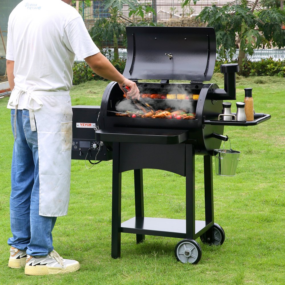VEVOR 53 inch Portable Charcoal Grill, Propane Gas Grills with Cover and Cart, Heavy Duty Iron BBQ Grill, Mini Tabletop Smoker for Outdoor Cooking, Barbecue Camping, Picnic, Patio, and Backyard, Black