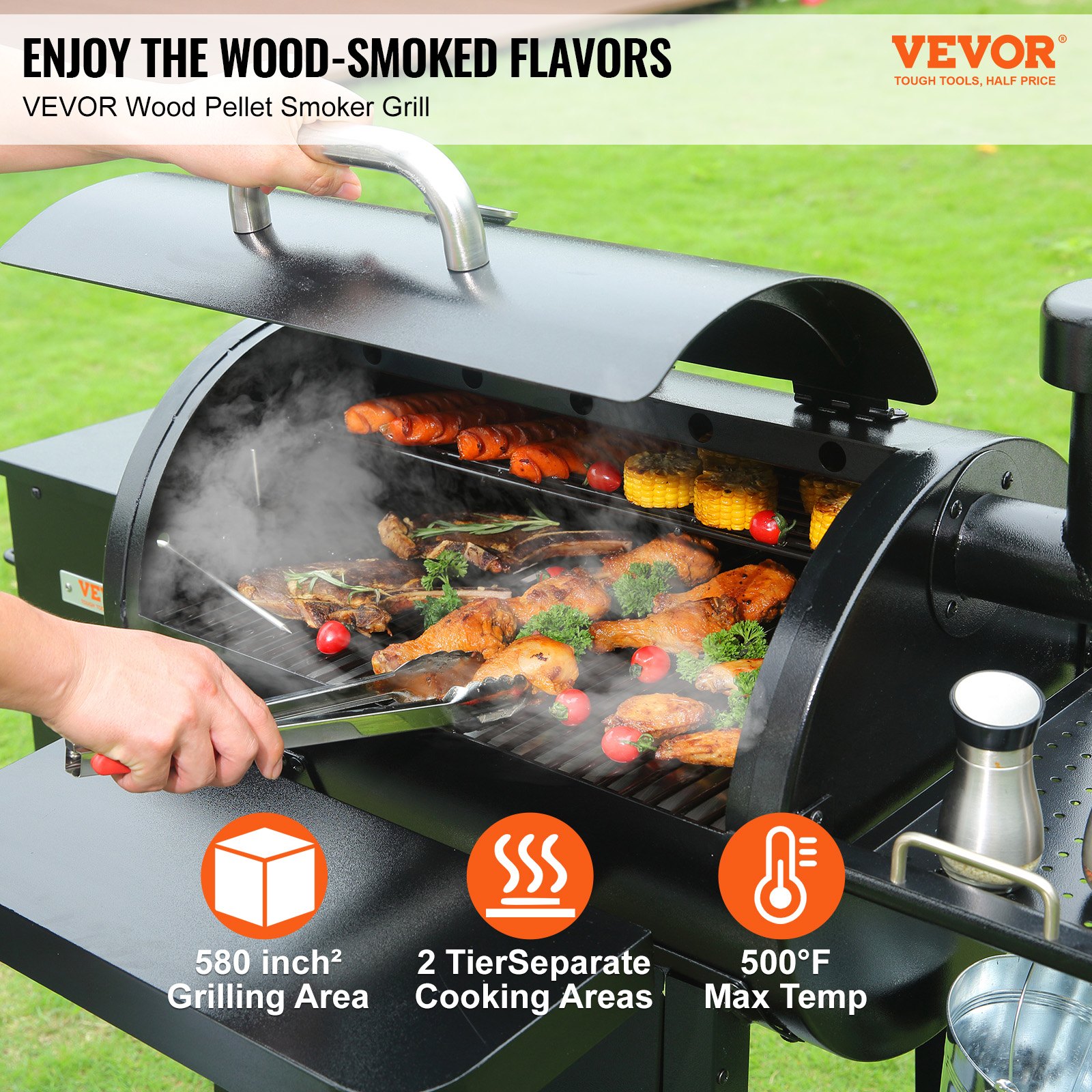 VEVOR 53 inch Portable Charcoal Grill, Propane Gas Grills with Cover and Cart, Heavy Duty Iron BBQ Grill, Mini Tabletop Smoker for Outdoor Cooking, Barbecue Camping, Picnic, Patio, and Backyard, Black