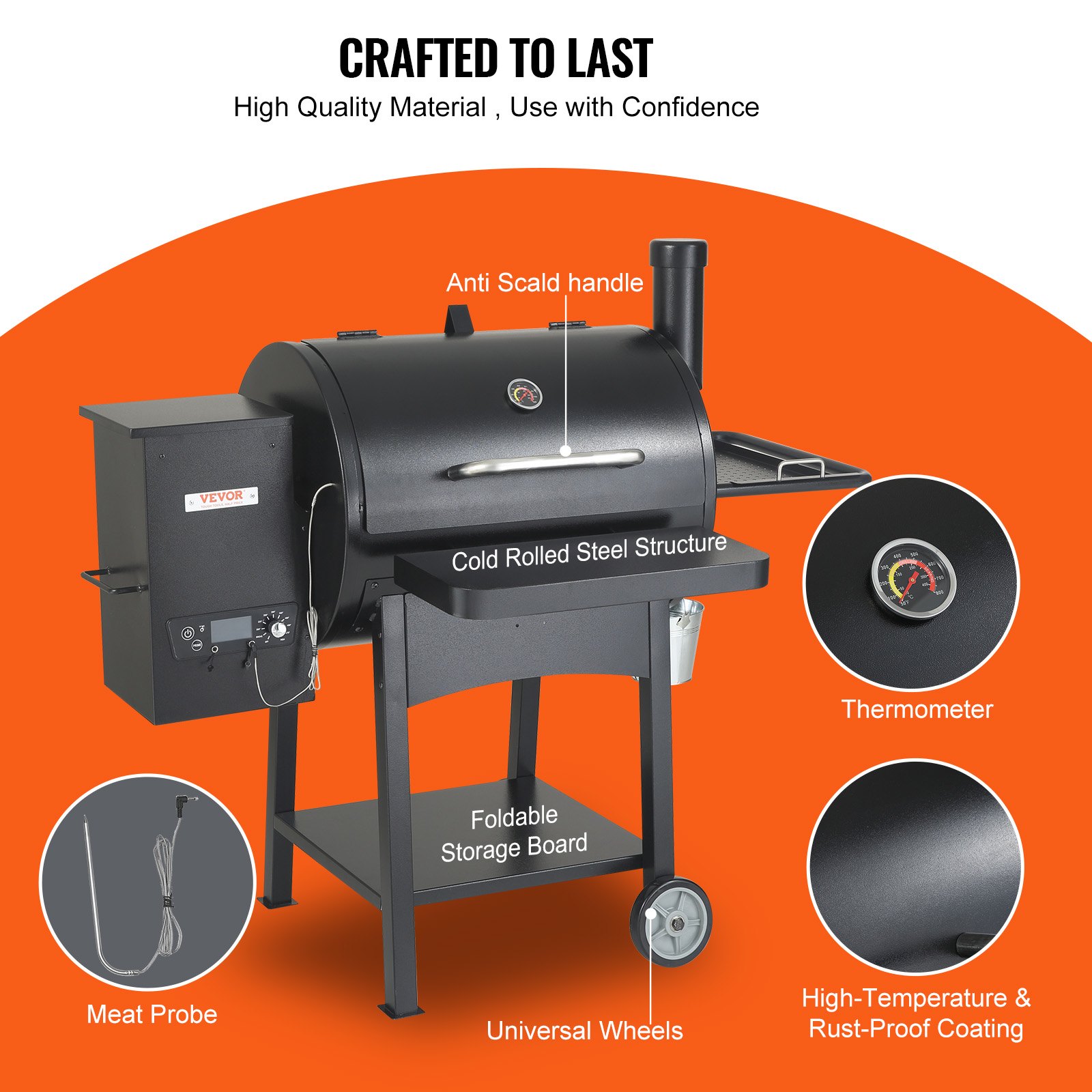 VEVOR 53 inch Portable Charcoal Grill, Propane Gas Grills with Cover and Cart, Heavy Duty Iron BBQ Grill, Mini Tabletop Smoker for Outdoor Cooking, Barbecue Camping, Picnic, Patio, and Backyard, Black