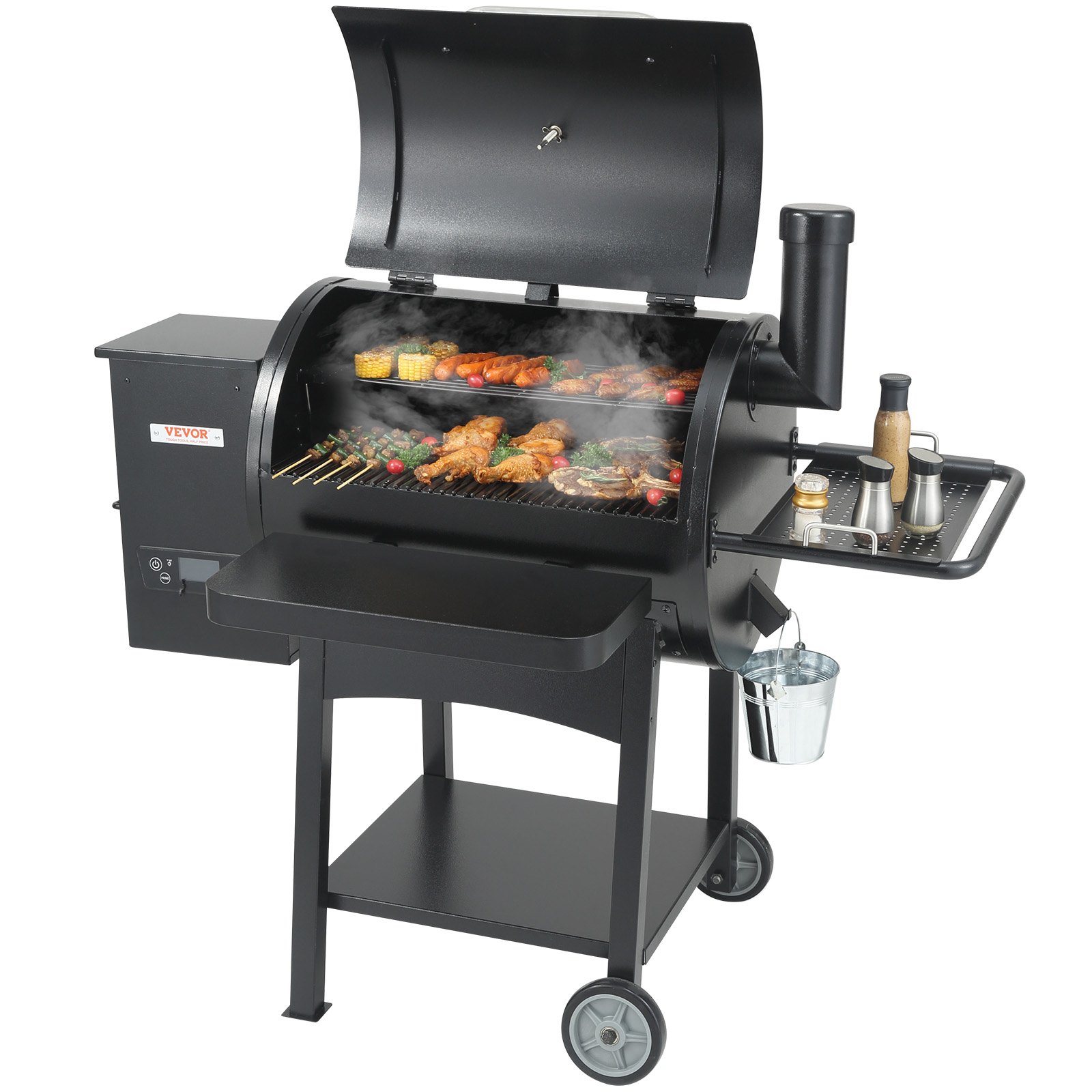 VEVOR 53 inch Portable Charcoal Grill, Propane Gas Grills with Cover and Cart, Heavy Duty Iron BBQ Grill, Mini Tabletop Smoker for Outdoor Cooking, Barbecue Camping, Picnic, Patio, and Backyard, Black
