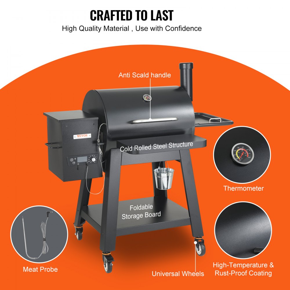 VEVOR 53 inch Portable Charcoal Grill, Propane Gas Grills with Cover and Cart, Heavy Duty Iron BBQ Grill, Mini Tabletop Smoker for Outdoor Cooking, Barbecue Camping, Picnic, Patio, and Backyard, Black