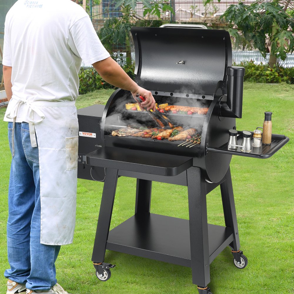 VEVOR 53 inch Portable Charcoal Grill, Propane Gas Grills with Cover and Cart, Heavy Duty Iron BBQ Grill, Mini Tabletop Smoker for Outdoor Cooking, Barbecue Camping, Picnic, Patio, and Backyard, Black