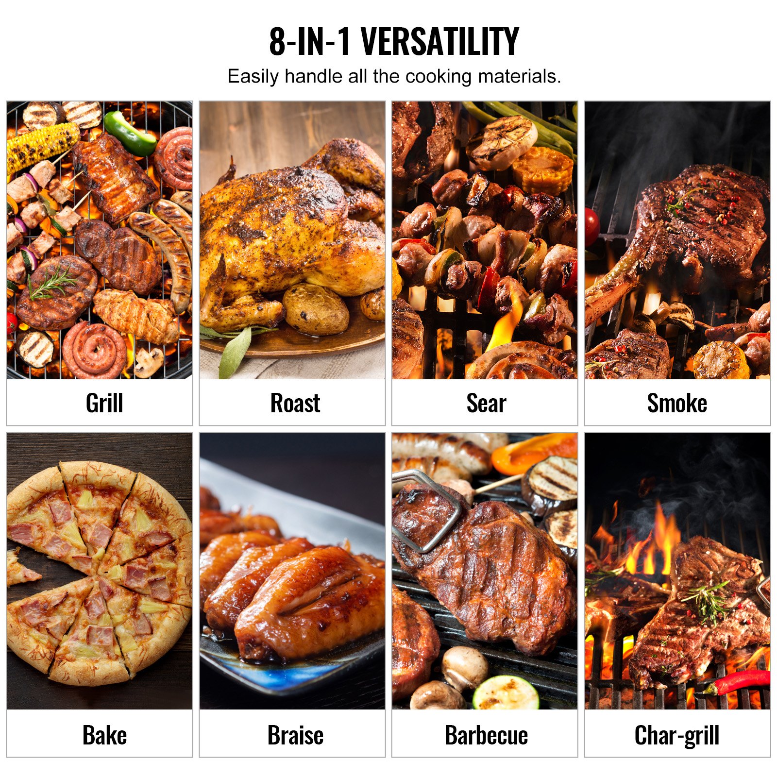 VEVOR 53 inch Portable Charcoal Grill, Propane Gas Grills with Cover and Cart, Heavy Duty Iron BBQ Grill, Mini Tabletop Smoker for Outdoor Cooking, Barbecue Camping, Picnic, Patio, and Backyard, Black