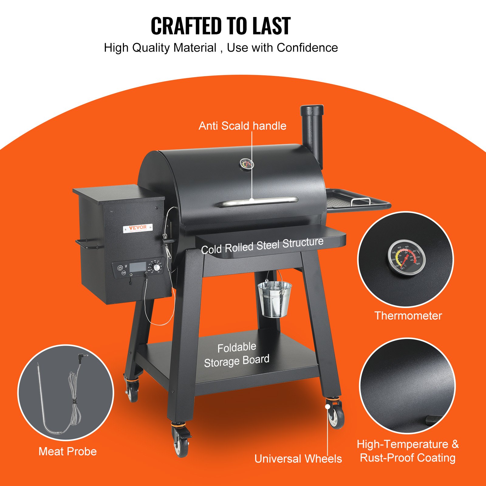 VEVOR 53 inch Portable Charcoal Grill, Propane Gas Grills with Cover and Cart, Heavy Duty Iron BBQ Grill, Mini Tabletop Smoker for Outdoor Cooking, Barbecue Camping, Picnic, Patio, and Backyard, Black