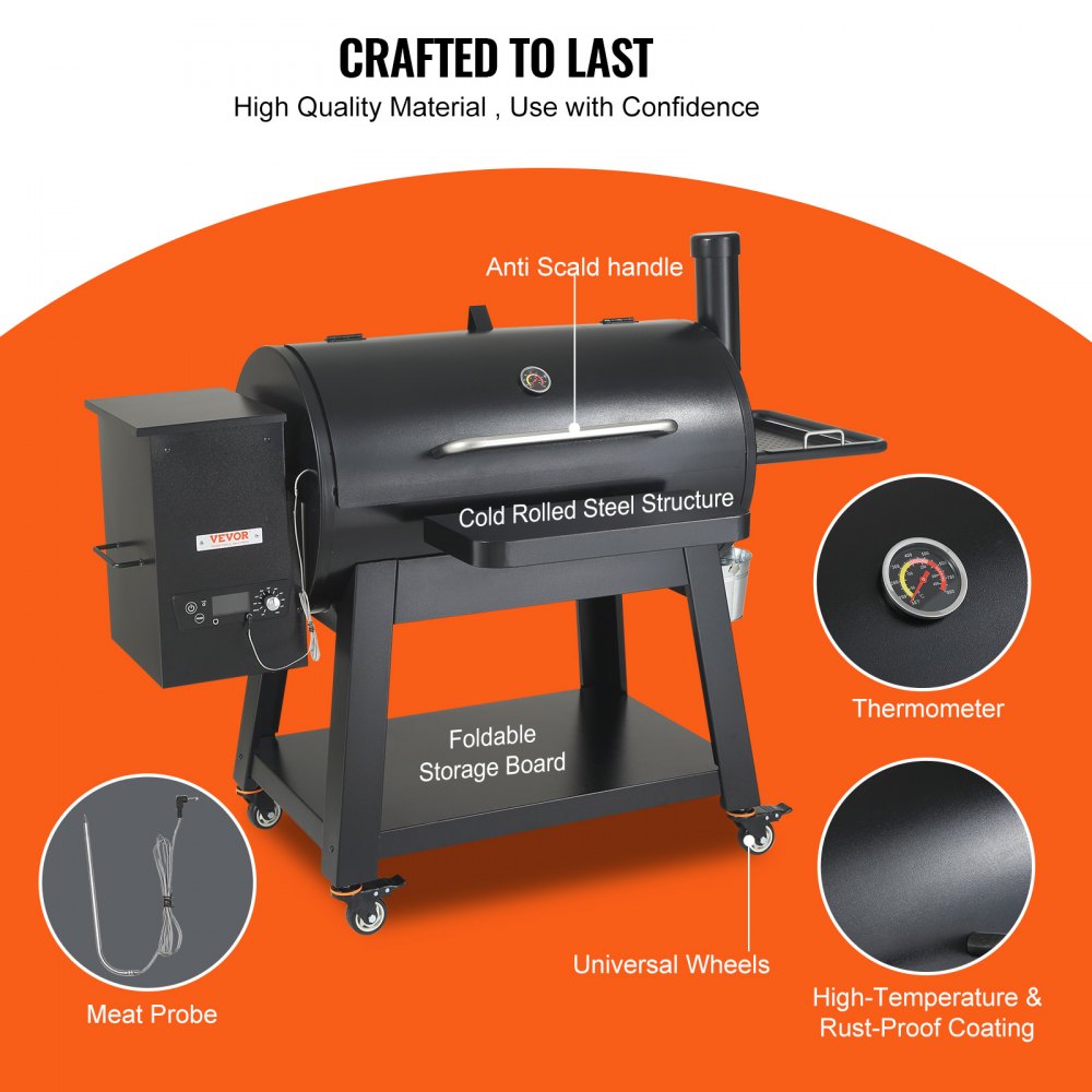 VEVOR 62 inch Portable Charcoal Grill, Propane Gas Grills with Cover and Cart, Heavy Duty Iron BBQ Grill, Mini Tabletop Smoker for Outdoor Cooking, Barbecue Camping, Picnic, Patio, and Backyard, Black