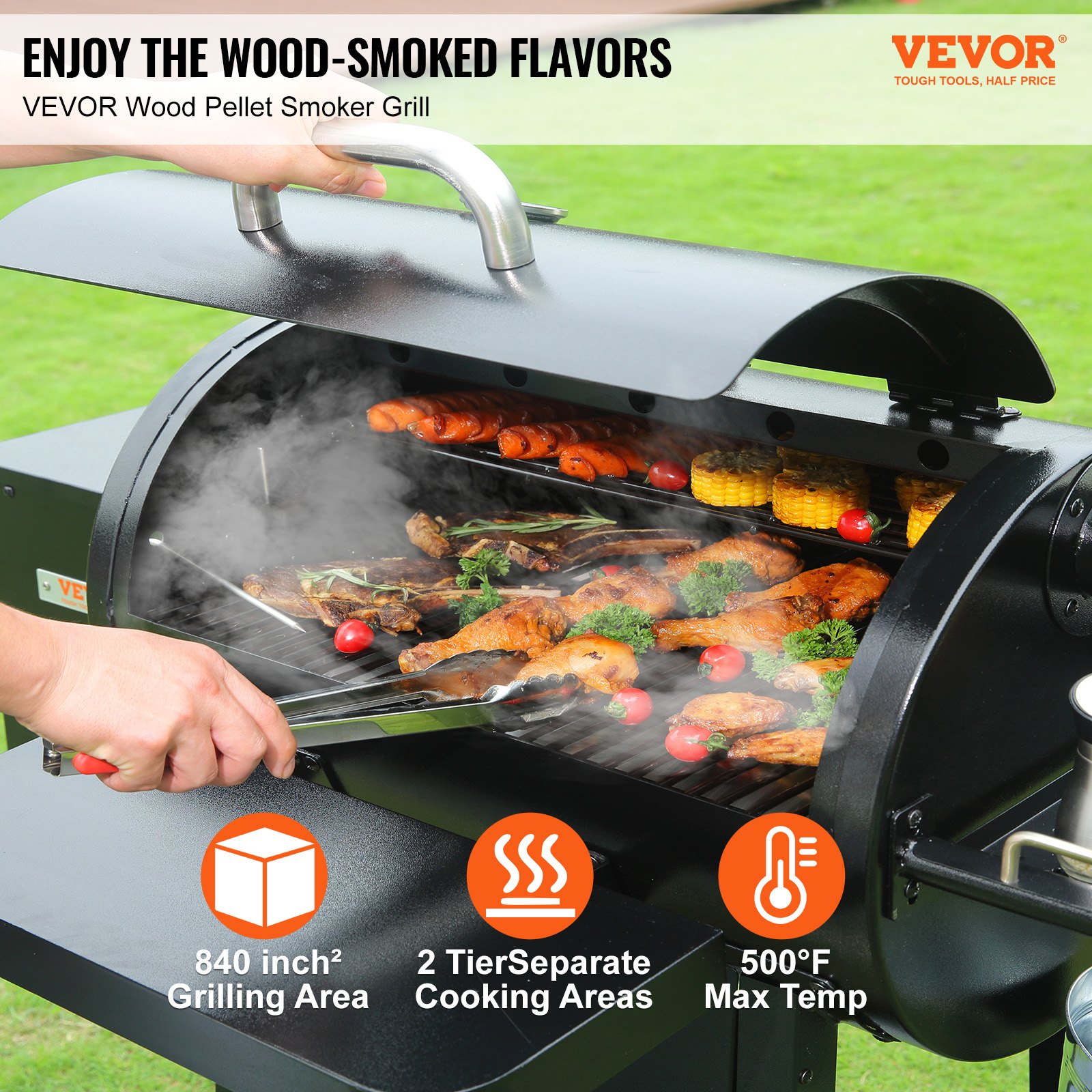 VEVOR 62 inch Portable Charcoal Grill, Propane Gas Grills with Cover and Cart, Heavy Duty Iron BBQ Grill, Mini Tabletop Smoker for Outdoor Cooking, Barbecue Camping, Picnic, Patio, and Backyard, Black