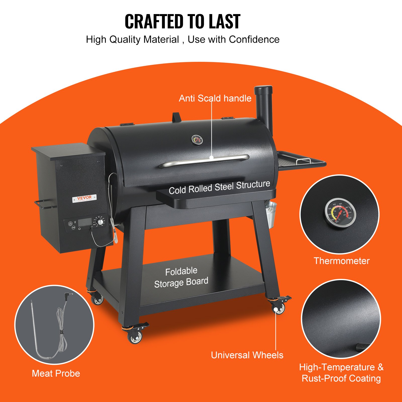 VEVOR 62 inch Portable Charcoal Grill, Propane Gas Grills with Cover and Cart, Heavy Duty Iron BBQ Grill, Mini Tabletop Smoker for Outdoor Cooking, Barbecue Camping, Picnic, Patio, and Backyard, Black