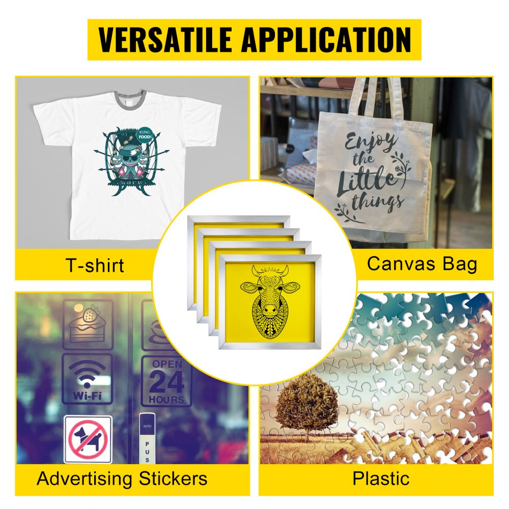 VEVOR Silk Screen Frame 4 Pieces Aluminum Silk Screen Frame 20x20 Inch Silk Screen Printing Frame with Yellow 355 Count Mesh