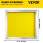 VEVOR Silk Screen Frame 4 Pieces Aluminum Silk Screen Frame 20x20 Inch Silk Screen Printing Frame with Yellow 355 Count Mesh