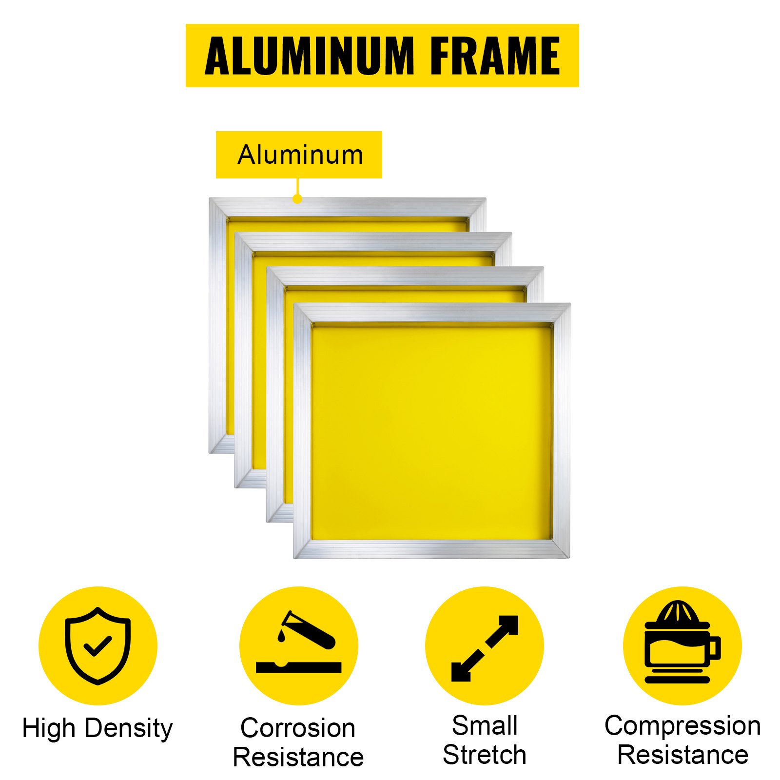 VEVOR Silk Screen Frame 4 Pieces Aluminum Silk Screen Frame 20x20 Inch Silk Screen Printing Frame with Yellow 355 Count Mesh