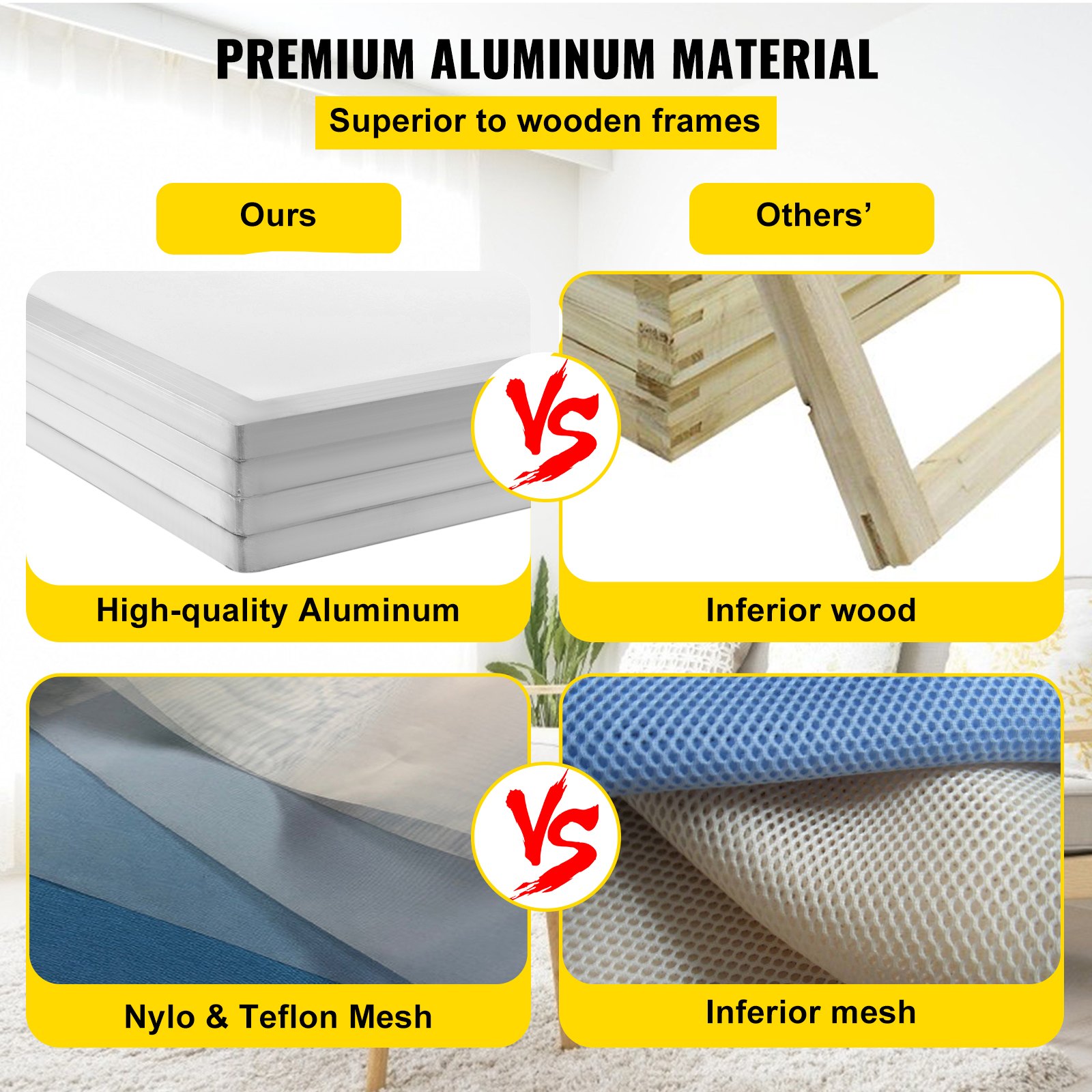 VEVOR Silk Screen Frame 6 Pieces Aluminum Silk Screen Frame 20x24 Inch Silk Screen Printing Frame with Yellow 305 Count Mesh
