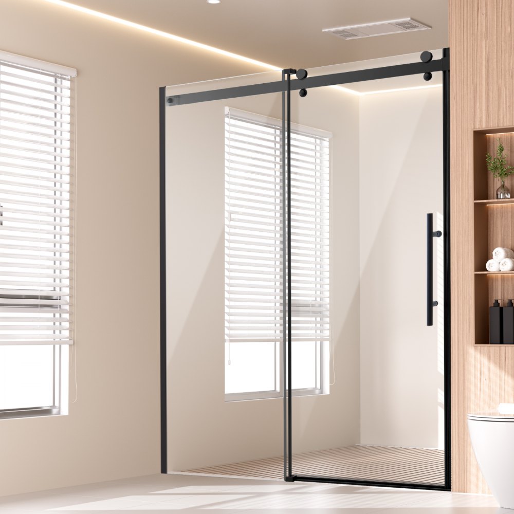 VEVOR Frameless Shower Door 58-59" x 75" Tempered Glass 5/16" Matte Black