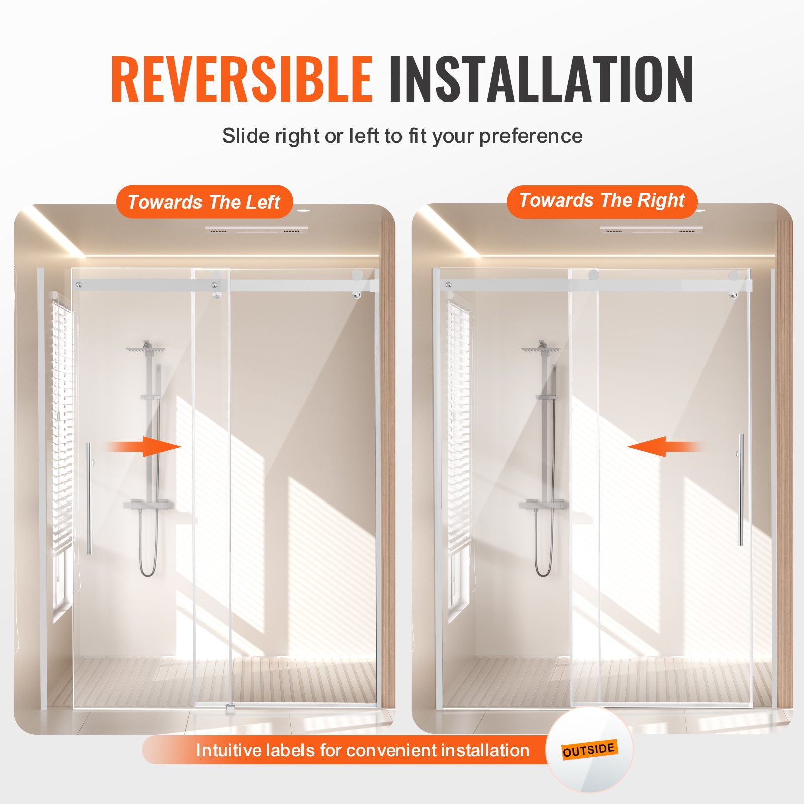 VEVOR Frameless Shower Door, 58-59" W x 75" H, Shower Sliding Glass Door with 5/16"(8mm) Clear SGCC Tempered Glass, Waterproof Shatterproof NANO Stain-Resistant with Stainless Steel Hardware, Chrome