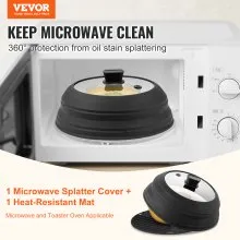 VEVOR Microwave Splatter Cover & Mat 10.8" Collapsible Microwave Food Lid 500°F