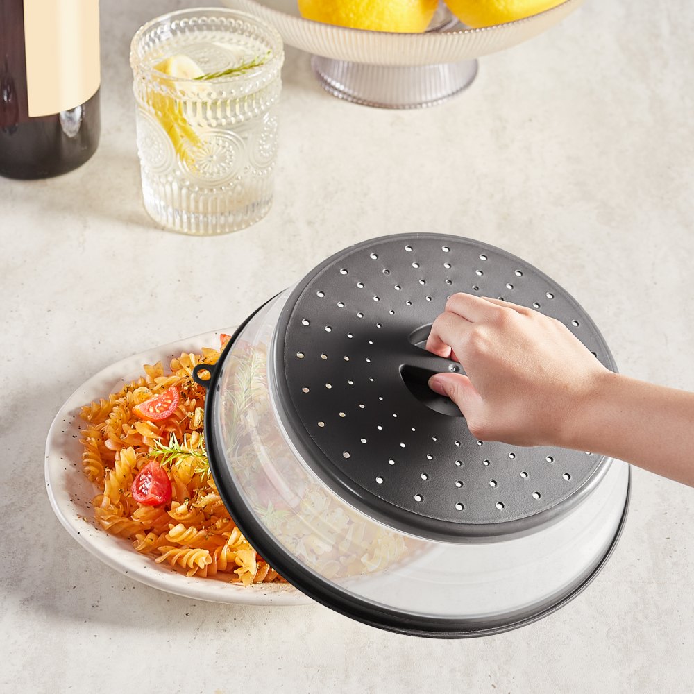 VEVOR 2PCS Microwave Splatter Covers, 10.4" Collapsible Microwave Lid for Food, 300°F Heat-Resistant PP Splatter Guard for Plate Dish, Multi-Use Kitchen Colander Gadget for Washing Fruits Vegetables