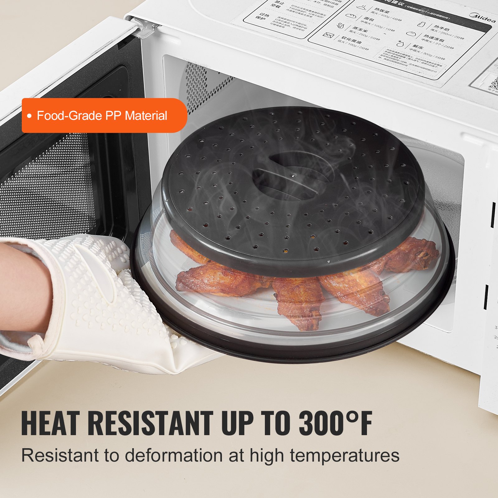 VEVOR 2PCS Microwave Splatter Covers, 10.4" Collapsible Microwave Lid for Food, 300°F Heat-Resistant PP Splatter Guard for Plate Dish, Multi-Use Kitchen Colander Gadget for Washing Fruits Vegetables